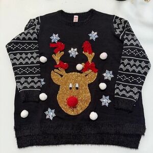 Holiday Time Women's 2X Reindeer Ugly Christmas Sweater
